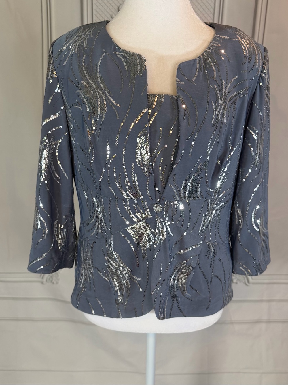 Alex Evenings Petite Sequin Jacket Tank tSet Slate Blue 10P NWT Formal Cocktail